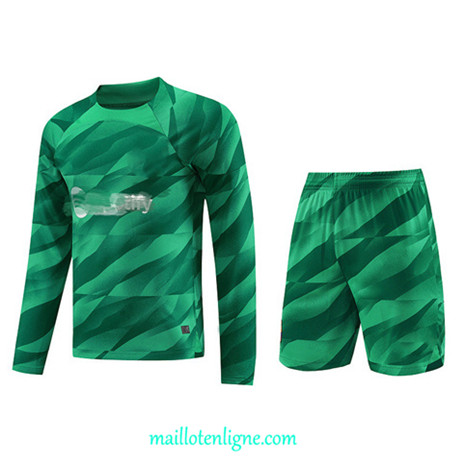 Thai Maillot Ensemble Barcelone Manche Longue + Short 2023 2024 Vert ML0941