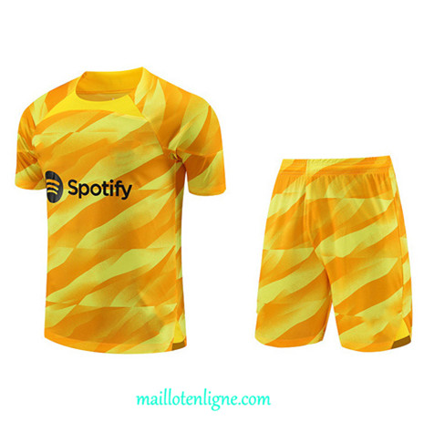 Thai Maillot Ensemble Gardien de but Barcelone + Short Training 2023 2024 Jaune ML0942