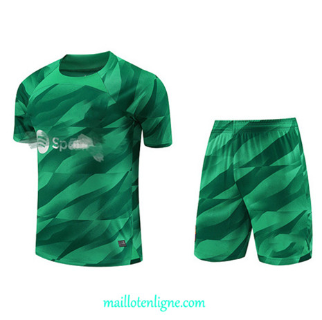 Thai Maillot Ensemble Gardien de but Barcelone + Short Training 2023 2024 Vert ML0944