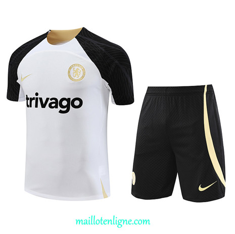 Thai Maillot Ensemble Chelsea + Short Training 2023 2024 Blanc ML0959