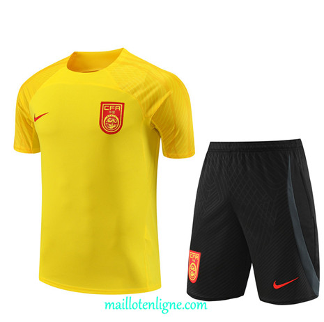 Thai Maillot Ensemble China Enfant + Short Training 2023 2024 Jaune ML0894