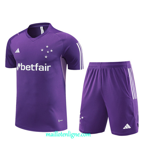 Thai Maillot Ensemble Cruzeiro Enfant + Short Training 2023 2024 Violet ML0976