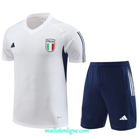 Thai Maillot Ensemble Italie Enfant + Short Training 2023 2024 Blanc ML1003