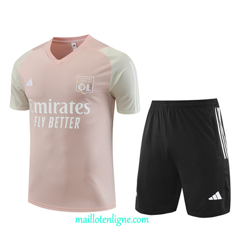 Thai Maillot Ensemble Lyon Enfant + Short Training 2023 2024 Rose ML1034