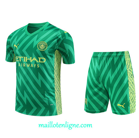 Thai Maillot Ensemble Gardien de but Manchester City + Short Training 2023 2024 Vert ML1036