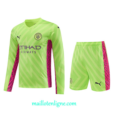 Thai Maillot Ensemble Manchester City Manche Longue + Short 2023 2024 Vert ML1038