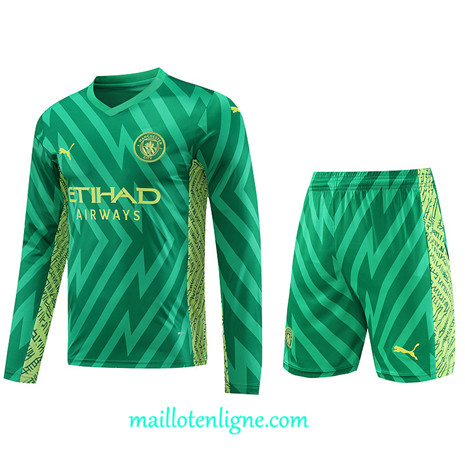 Thai Maillot Ensemble Manchester City Manche Longue + Short 2023 2024 Vert ML1039