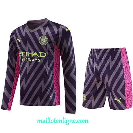 Thai Maillot Ensemble Manchester City Manche Longue + Short 2023 2024 Violet ML1040