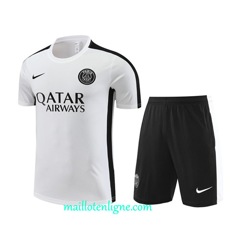 Thai Maillot Ensemble Paris Saint-Germain Enfant + Short Training 2023 2024 Blanc ML1084