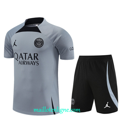 Thai Maillot Ensemble Paris Saint-Germain Enfant + Short Training 2023 2024 Gris ML1088