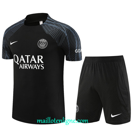 Thai Maillot Ensemble Paris Saint-Germain Enfant + Short Training 2023 2024 Noir ML1093