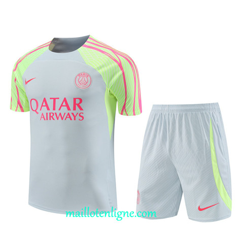 Thai Maillot Ensemble Paris Saint-Germain Enfant + Short Training 2023 2024 Gris ML1097