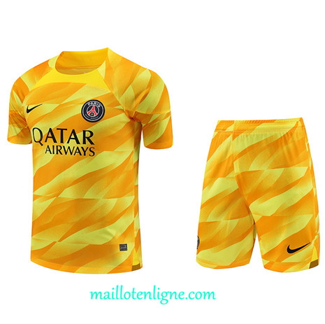 Thai Maillot Ensemble Gardien de but Paris Saint-Germain + Short Training 2023 2024 Jaune ML1098