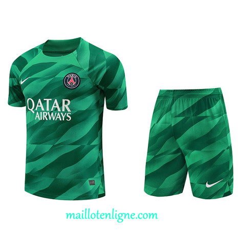 Thai Maillot Ensemble Gardien de but Paris Saint-Germain + Short Training 2023 2024 Vert ML1100