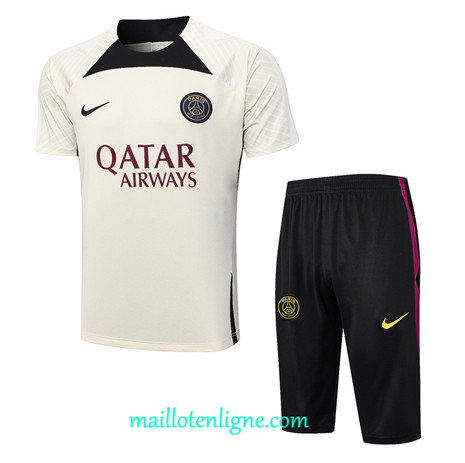 Thai Maillot Ensemble Paris Saint-Germain + Short 3/4 Training 2023 2024 Jaune ML1103