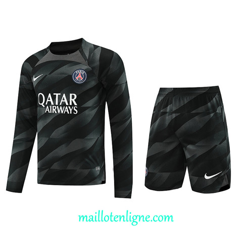 Thai Maillot Ensemble Paris Saint-Germain Manche Longue + Short 2023 2024 Noir ML1136