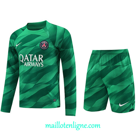 Thai Maillot Ensemble Paris Saint-Germain Manche Longue + Short 2023 2024 Vert ML1137