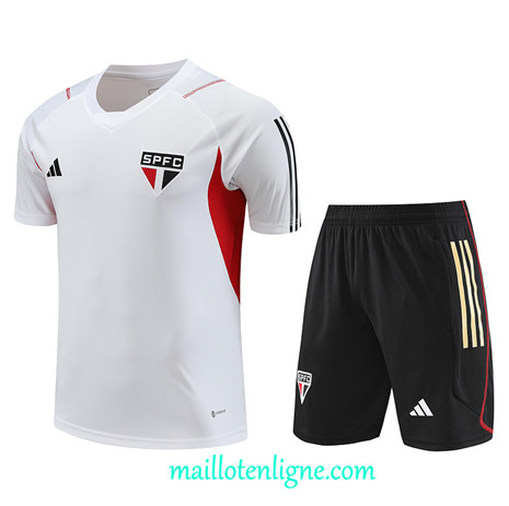 Thai Maillot Ensemble Sao Paulo + Short Training 2023 2024 Blanc ML1245