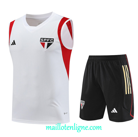 Thai Maillot Ensemble Sao Paulo Debardeur Training 2023 2024 Blanc ML1251