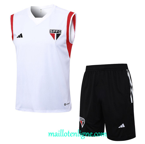 Thai Maillot Ensemble Sao Paulo Debardeur Training 2023 2024 Blanc ML1252