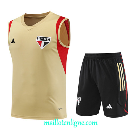 Thai Maillot Ensemble Sao Paulo Debardeur Training 2023 2024 Jaune ML1253