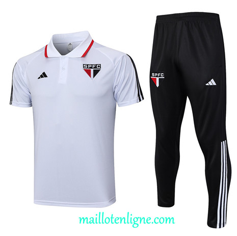 Thai Maillot Ensemble Sao Paulo Polo Training 2023 2024 Blanc ML1257