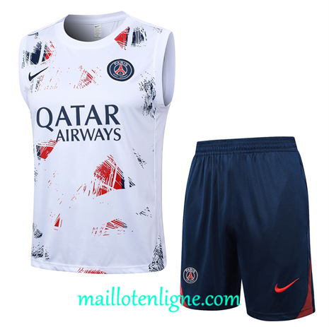 Thai Maillot Paris Saint-Germain Debardeur Training 2024 2025 Blanc ligne 120066