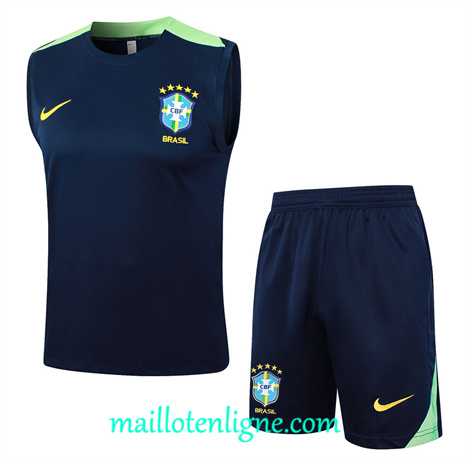 Thai Maillot Brésil Debardeur Training 2024 2025 Bleu marine ligne 120081