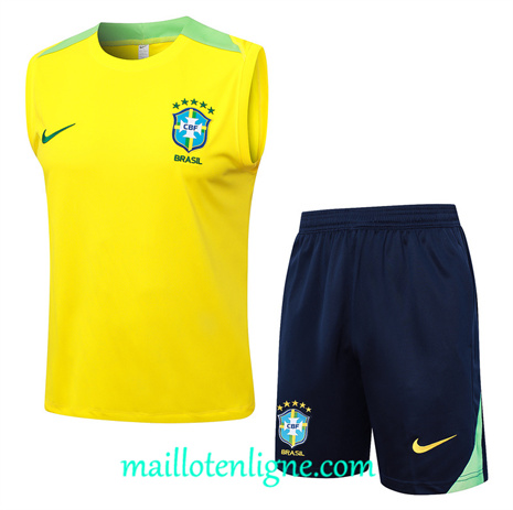Thai Maillot Brésil Debardeur Training 2024 2025 jaune ligne 120082