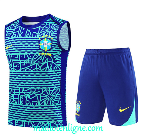 Thai Maillot Brésil Debardeur Training 2024 2025 Bleu ligne 120083