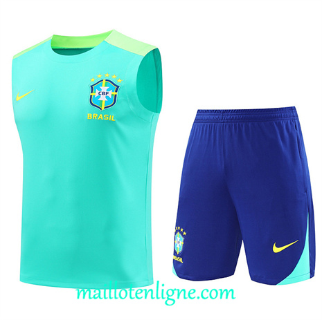 Thai Maillot Brésil Debardeur Training 2024 2025 Bleu ligne 120084