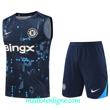 Thai Maillot Chelsea Debardeur Training 2024 2025 Bleu marine ligne 120106