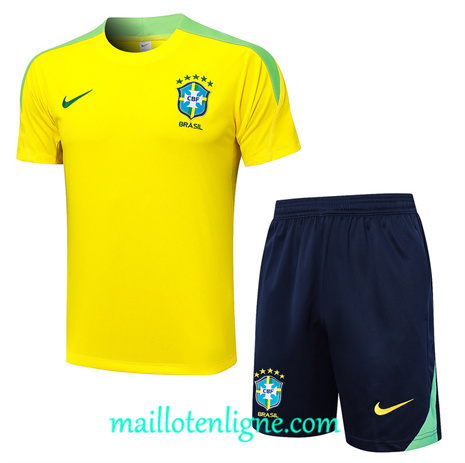 Thai Maillot Ensemble Brésil + Short Training jaune 2024 2025 ligne 120999