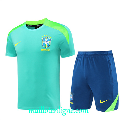Thai Maillot Ensemble Brésil + Short Training vert 2024 2025 ligne 121000