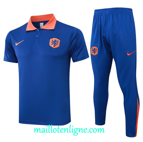 Thai Maillot Ensemble Pays-Bas Polo Training Bleu 2024 2025 ligne 121018