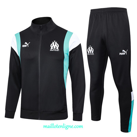 Thai Maillot Ensemble Marseille Veste Survetement noir 2024 2025 ligne 4858