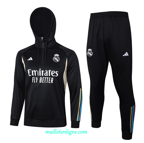 Thai Maillot Ensemble Real Madrid Survetement à capuche noir 2024 2025 ligne 4870