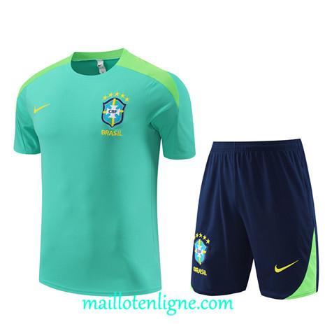 Thai Maillot Ensemble Brésil Enfant Training vert 2024 2025 ligne 4936