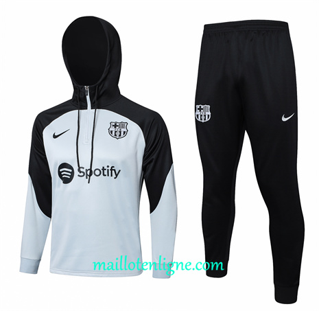 Thai Maillot Ensemble Barcelone Enfant Survetement à capuche gris clair 2024 2025 ligne 46120