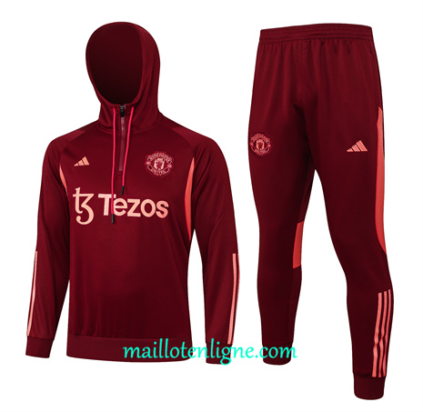 Thai Maillot Ensemble Manchester United Enfant Survetement à capuche rouge bordeaux 2024 2025 ligne 46170