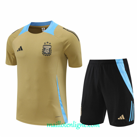 Thai Maillot Ensemble Argentine Enfant + Short Training Jaune 2024 2025 ligne248744