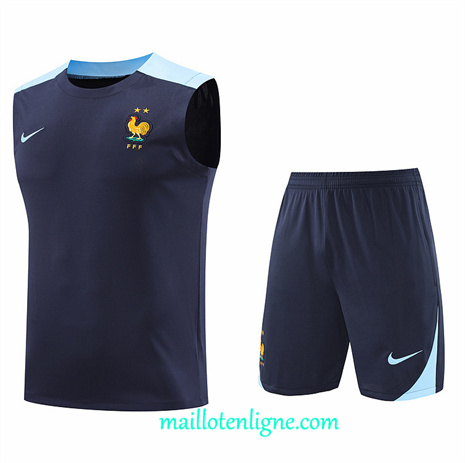 Thai Maillot Ensemble France Debardeur Training Bleu 2024 2025 ligne248810