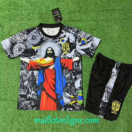 Thai Maillot Bresil Enfant Noir 2025 2026