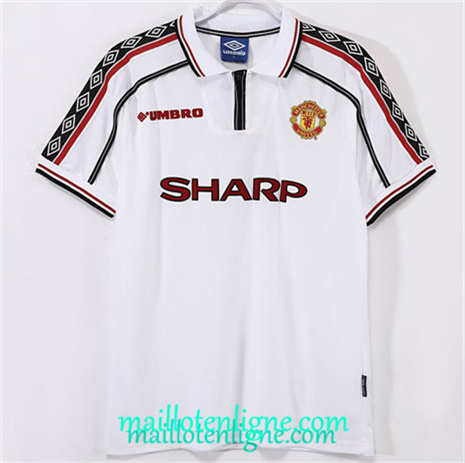 Thai Maillot Retro Manchester United Blanc 1998-99