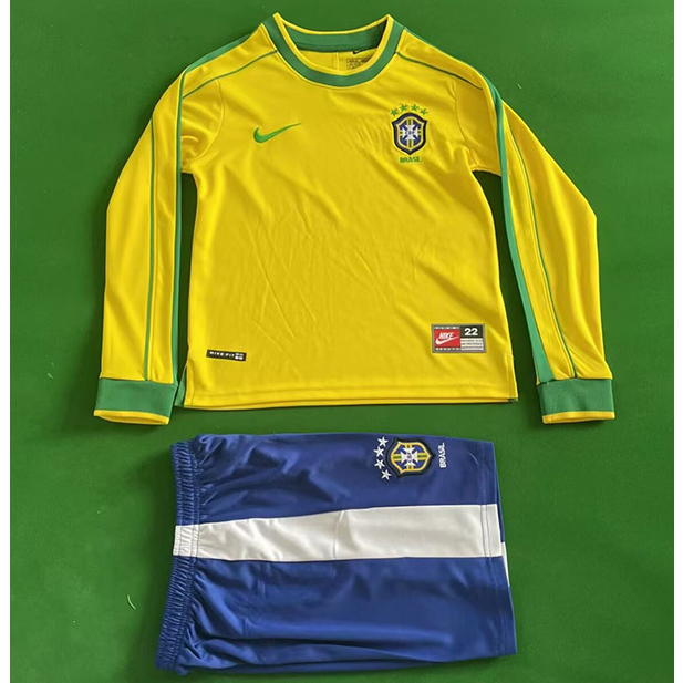 Maillot Retro1998#Bresil Enfant Domicile Manche Longue ligne8548