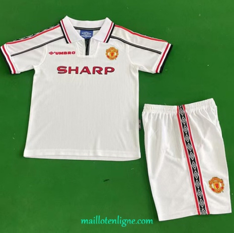 Thai Maillot Retro Manchester United Enfant Blanc 1998-99 ligne 9316