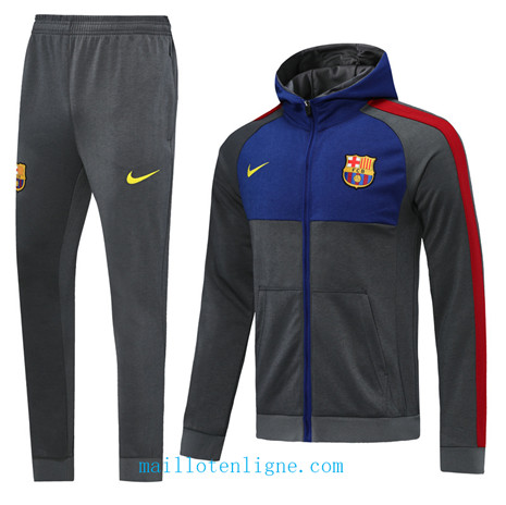 Ensemble foot Barcelone Veste Survetement 2020 2021 Gris/Bleu à Capuche