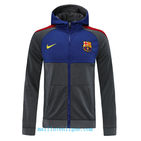 Vestes foot Barcelone 2020 2021 à Capuche Gris/Bleu