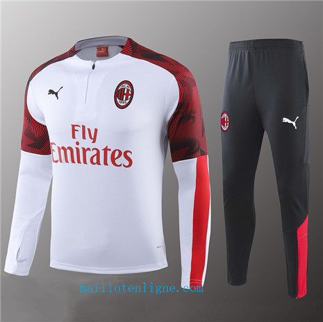 Ensemble foot AC Milan Enfant Survetement Blanc/Noir 2019/2020