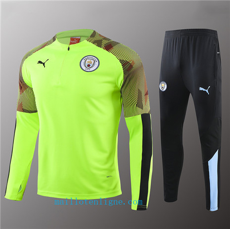 Ensemble foot Manchester City Enfant Survetement Vert herbe/Noir 2019/2020